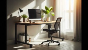 Ergonomic keyboard and wireless mouse on a modern desk setup.